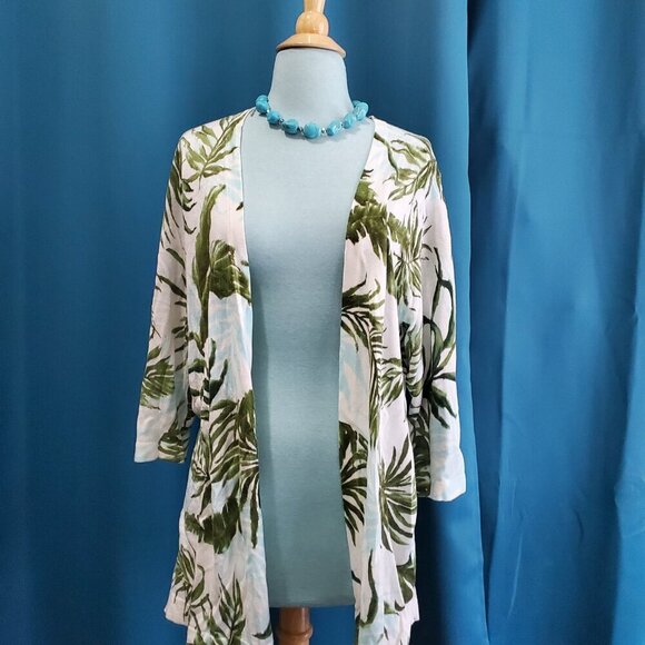 Roz & Ali Sweaters - Breezy & Light ¾ sleeve tropical long cardigan size 1X
